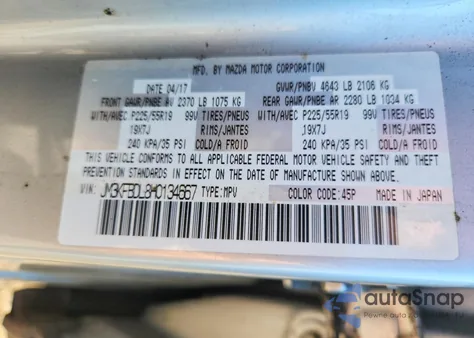 2017 Mazda Cx-5 Grand Touring z USA, uszkodzony, nr VIN JM3KFBDL8H0134667